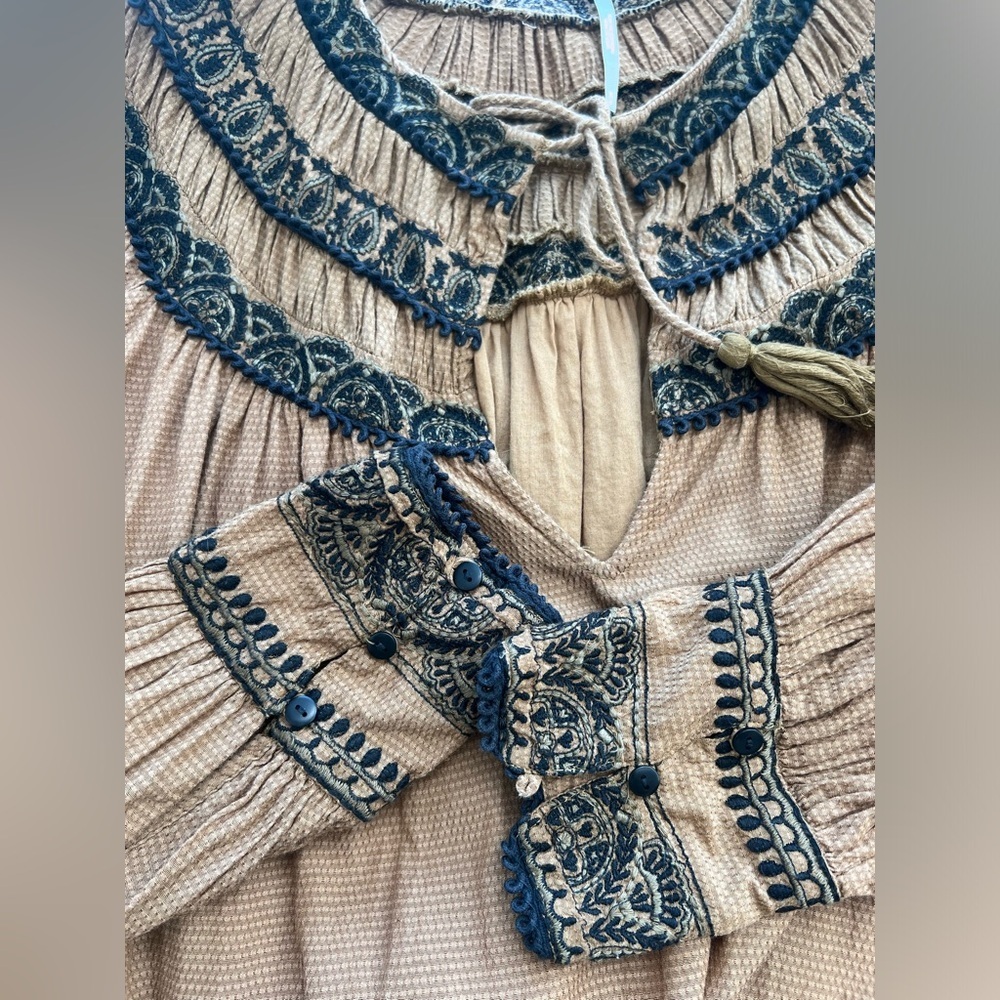 Free People Chestnut Embroidered Erin Peasant Dress Size Medium - Picture 13 of 14
